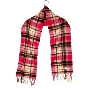 NWT Peck & Peck 100% Cashmere Wool Tasseled Scarf in Pink and Beige Tartan Plaid
